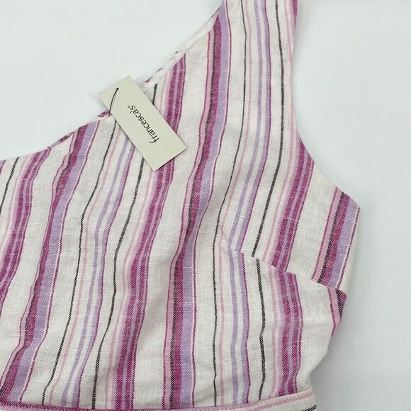 New Francesca's Slone‎ One Shoulder Stripe Peplum Linen Blend Top Small - Picture 5 of 15